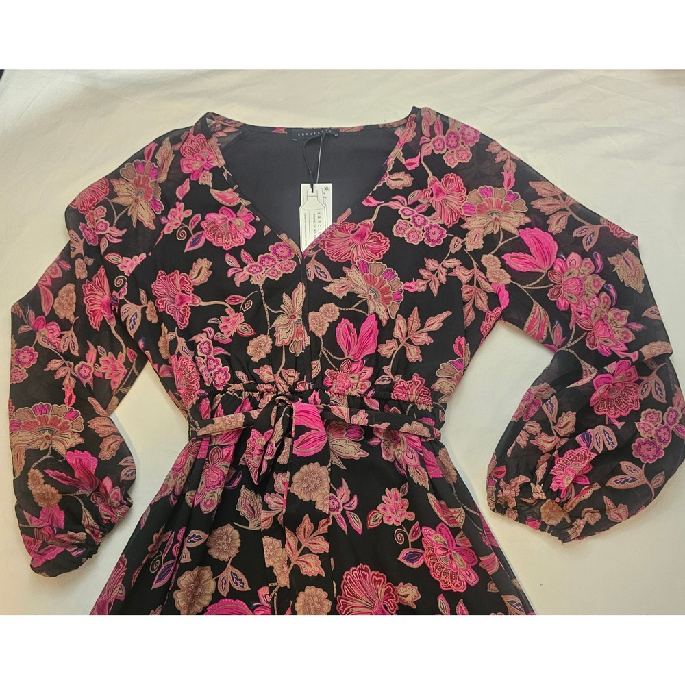 Sanctuary XS V-Neck Fabric Belt Elastic Waist Short Floral Dress NWT 1352